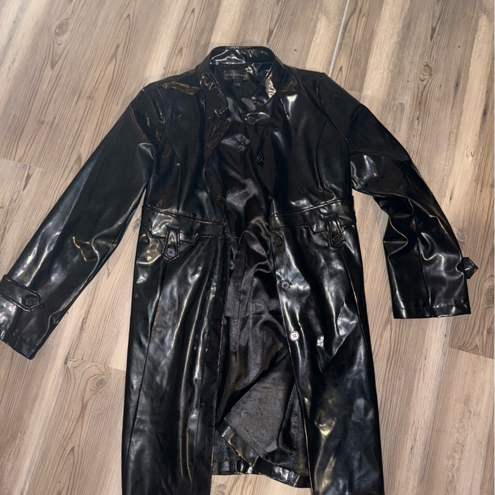 023-027 Bagatelle Collection Womens XL Black Faux Leather Shacket Shirt Jacket